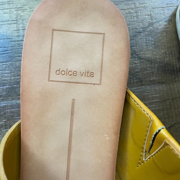 Dolce Vita Mustard & Snakeskin Leather Slide Sandals – Size 8 - Picture 4 of 11